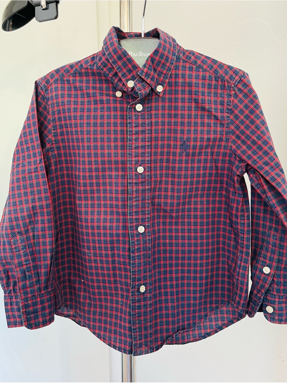 Polo by Ralph Lauren Boys' Red & Navy Plaid Button-Down Shirt size 3t
